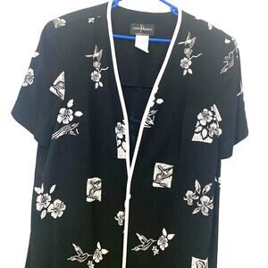 John Roberts 90s Black Dress & Long Jacket 18W Petite  Shift Open Front 2Pc Set